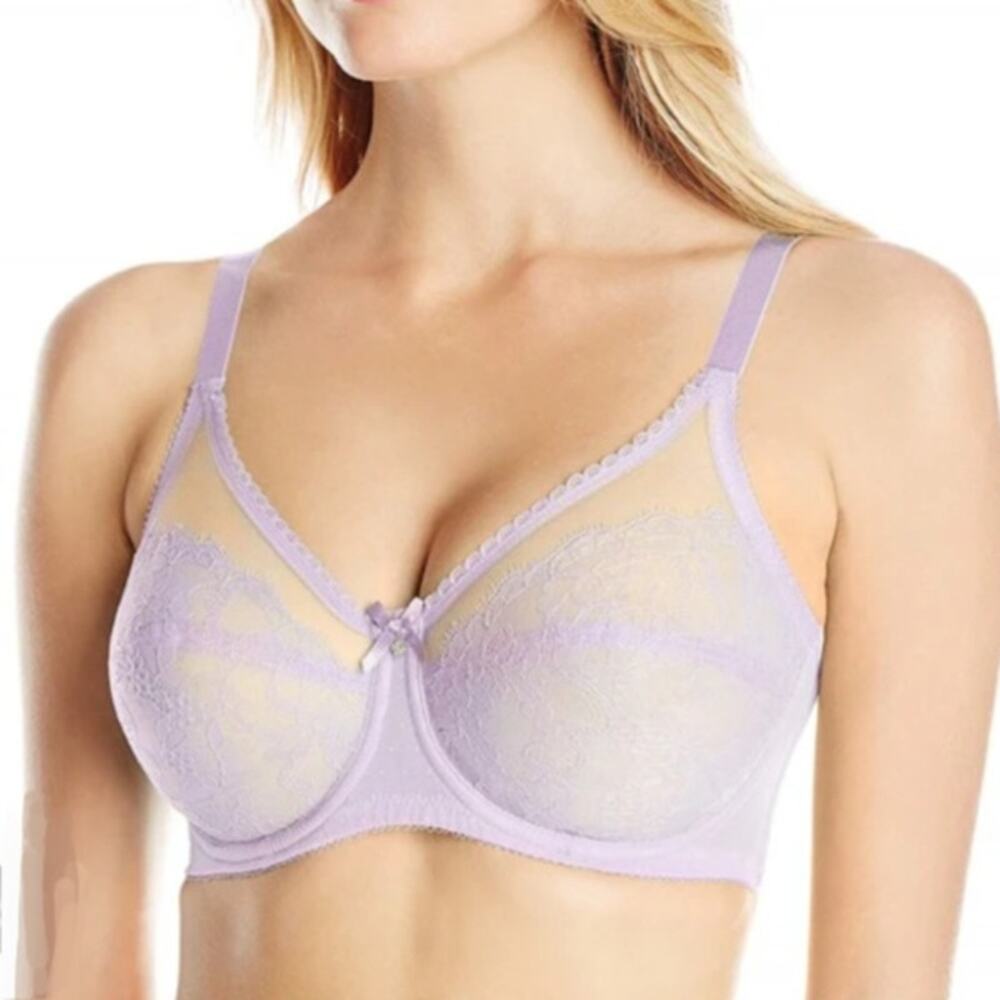 Wacoal Retro Chic Full Figure Lace Underwire Bra 36C Lilac Purple Sheer Delicate
